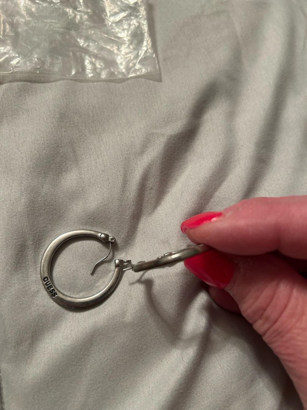 Guess Silver-Tone Hoop Earrings with Branded Detail